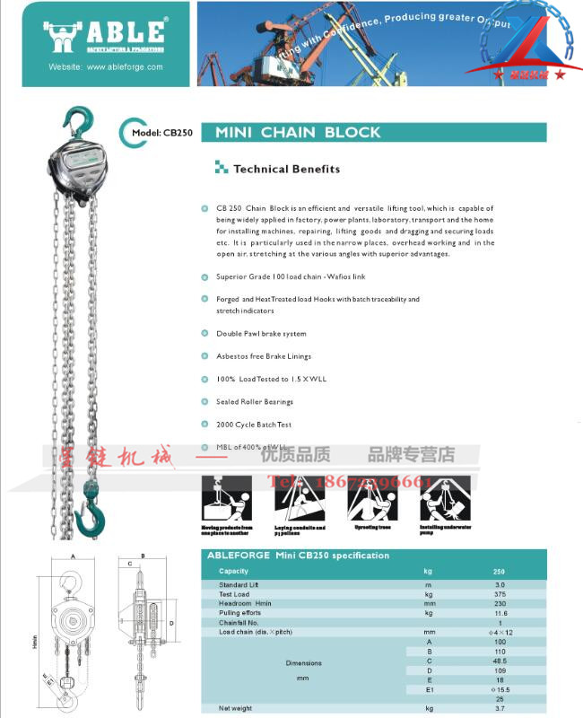 美（měi）國ABLE手拉葫蘆250KG